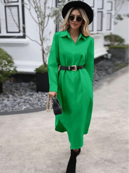 Šaty elegantní košilové dlouhý rukáv dámské (S/M/L/XL ONE SIZE) ITALSKÁ MÓDA IMM23M28074/DU (Velikost L/XL, Barva Černá)