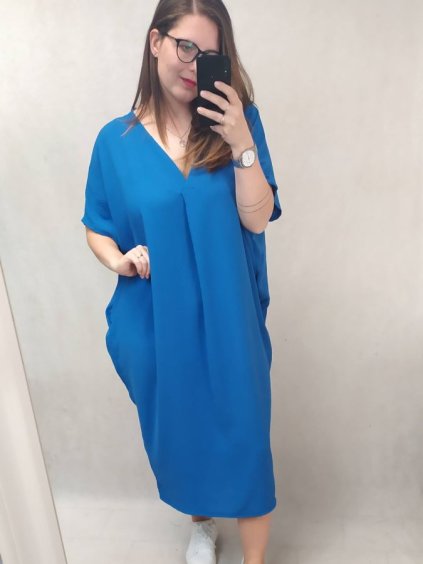 Šaty maxi dlouhé oversize krátký rukáv dámské nadrozměr (4XL/5XL ONE SIZE) ITALSKÁ MÓDA IMD23422/DR (Velikost 4XL/5XL, Barva Černá)