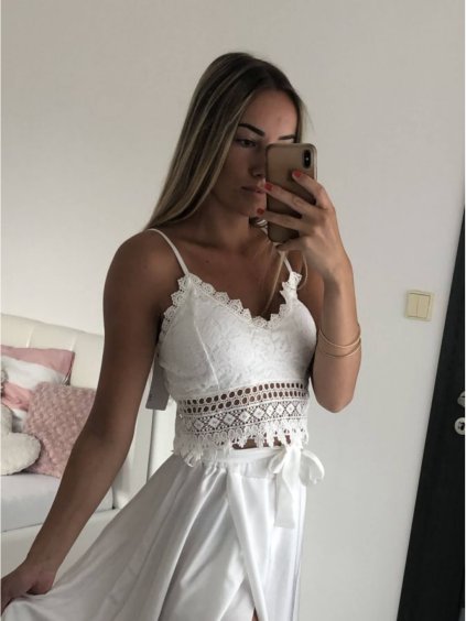 Top/tílko krajkové na ramínka dámské (S/M ONE SIZE) ITALSKÁ MÓDA IMPBB229678yx/DR (Velikost S/M/L, Barva béžová)