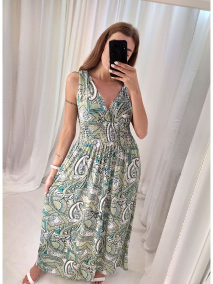 Šaty dlouhé elegantní icecool bez rukávu dámské (M/L, XL/XXL) AINUOSI  ITALSKÁ MODA IMB23FW56-20/DUR (Velikost M/L, Barva zelená)