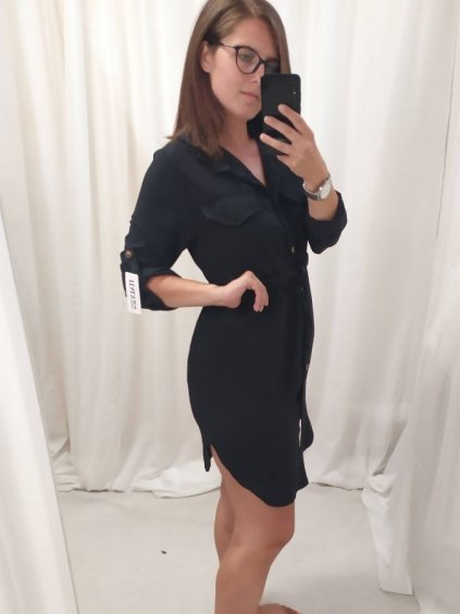 Šaty košilové dlouhý rukáv dámské (S/M/L/XL ONE SIZE) ITALSKÁ MÓDA IMC22LENA/DR (Velikost S/M/L, Barva Černá)