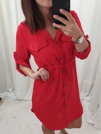 Šaty košilové dlouhý rukáv dámské (S/M/L/XL ONE SIZE) ITALSKÁ MÓDA IMC22LENA/DR (Velikost S/M/L, Barva Černá)