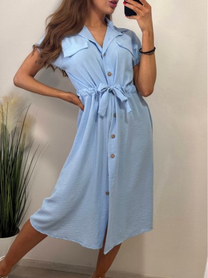 Šaty košilové krátký rukáv dámské (S/M/L ONE SIZE) ITALSKÁ MÓDA IMWB23295/DR (Velikost M/L, Barva béžová)