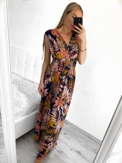 Šaty letní dlouhé bez rukávu dámské (M/L ONE SIZE) ICECOOL AINUOSI  FRANCOUZSKÁ MÓDA FMPZM23023-4 (Velikost M/L, Barva modrá)