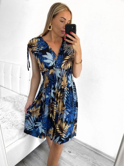 Šaty letní krátké bez rukávu dámské (M/L ONE SIZE) ICECOOL AINUOSI  FRANCOUZSKÁ MÓDA FMPZM23025-4 (Velikost M/L, Barva modrá)