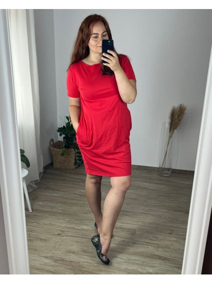 Šaty klasik krátký rukáv s kapsami dámské nadrozměr (XL/XXL ONE SIZE) ITALSKÁ MÓDA IMD21049/DR (Velikost XL/2XL, Barva Černá)