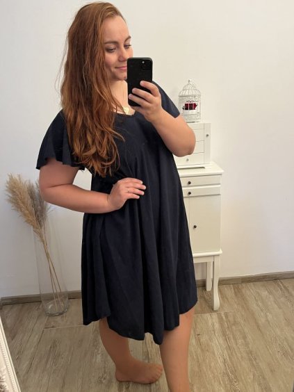 Šaty oversize krátký rukáv dámské nadrozměr (3XL/4XL/5XL ONE SIZE) ITALSKÁ MÓDA IMBM23OVER/DUR (Velikost 4XL/5XL, Barva modrá azurová)