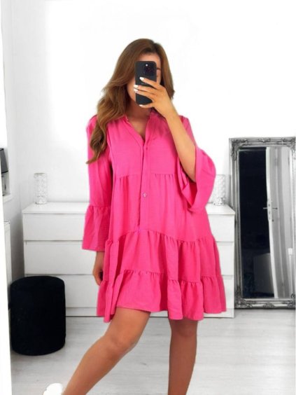 Šaty oversize 3/4 dlouhý rukáv dámské (S/M ONE SIZE) ITALSKÁ MÓDA IMWGB231731/DU (Velikost S/M/L, Barva béžová)