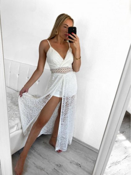 Šaty letní na ramínka krajkové dámské (S/M ONE SIZE) ITALSKÁ MÓDA IMPBB22A3698/DU (Velikost S/M/L, Barva bílá)