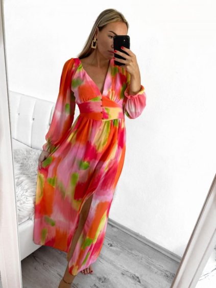 Šaty letní dlouhé dlouhý rukáv dámské JULIETTA (S/M ONE SIZE) ITALSKÁ MÓDA IMPES238990-3/DU (Velikost S/M/L, Barva _barva viz foto)