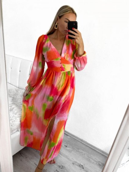 Šaty letní dlouhé dlouhý rukáv dámské JULIETTA (S/M ONE SIZE) ITALSKÁ MÓDA IMPES238990-3/DU (Velikost S/M/L, Barva _barva viz foto)