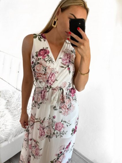 Šaty dlouhé letní na ramínka dámské (S/M ONE SIZE) ITALSKÁ MÓDA IMD23231-3/DU (Velikost S/M/L, Barva bílá)