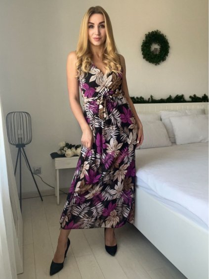 Šaty dlouhé letní na ramínka dámské (S/M ONE SIZE) ITALSKÁ MÓDA IMD23231-5/DU (Velikost S/M/L, Barva Černá)
