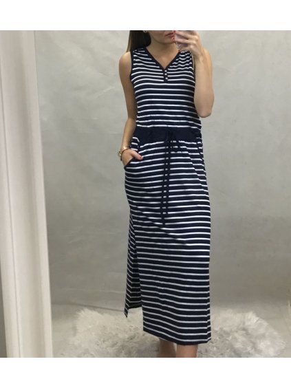 Šaty letní na široká ramínka dámské dlouhé proužek (vel s/m-l/xl) ITALSKá MóDA IM620949-1/DUR (Velikost S/M/L, Barva modrá)