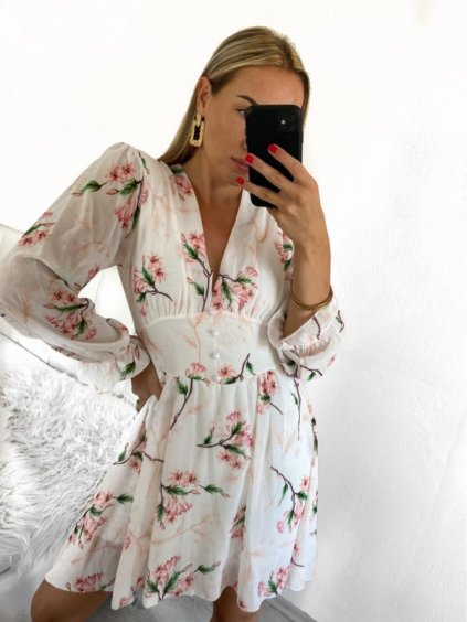 Šaty letní šifonové dlouhý rukáv dámské JULIETTE (S/M ONE SIZE) ITALSKÁ MÓDA IMPES238944/DU (Velikost S/M/L, Barva bílá)