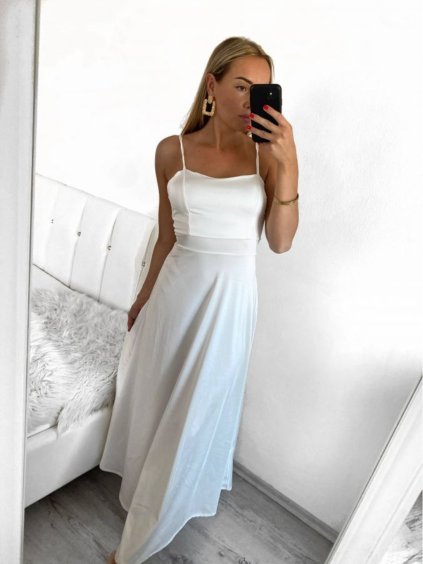 Šaty společenské dlouhé elegantní na ramínka šněrovací dámské ROSE (S/M ONE SIZE) ITALSKá MODA IM323013/DUR (Velikost S/M/L, Barva bílá)