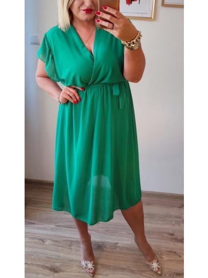 Šaty šifonové krátký rukáv dámské nadrozměr (XL/2XL ONE SIZE) ITALSKÁ MÓDA IMWGM231315/DR (Velikost XL/2XL, Barva béžová)