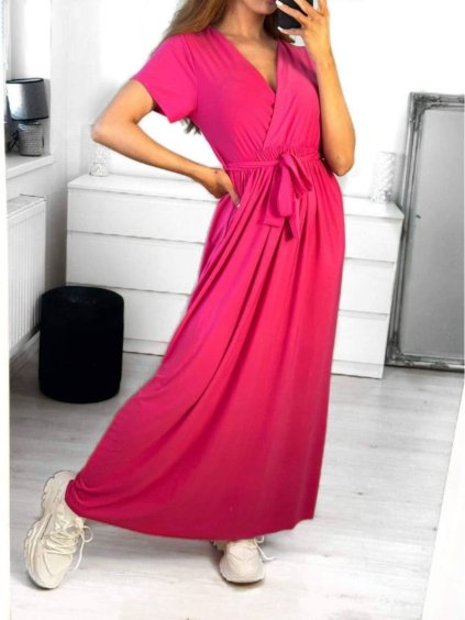 Šaty dlouhé letní krátký rukáv dámské (S/M ONE SIZE) ITALSKá MóDA IM323111/DU (Velikost S/M/L, Barva béžová)