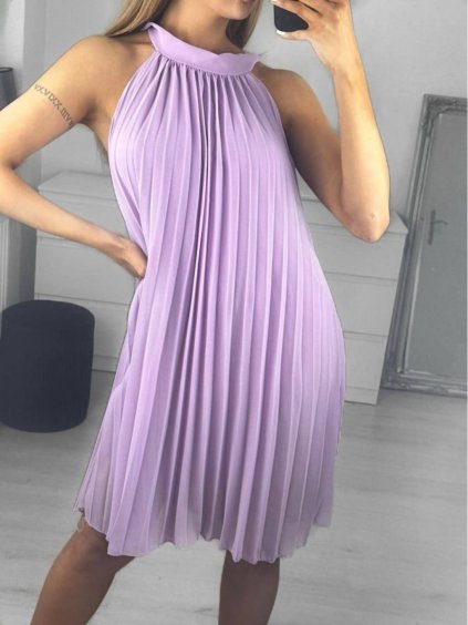 Šaty letní skládané šifonové bez rukávů dámské (S/M/L ONE SIZE) ITALSKÁ MÓDA IMWY231072/DU (Velikost M/L, Barva béžová)