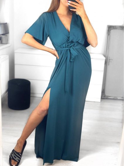 Šaty dlouhé elegantní krátký rukáv dámské (S/M ONE SIZE) ITALSKÁ MÓDA IMWE235478/DU (Velikost S/M/L, Barva Černá)