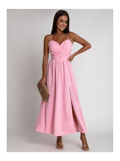 Šaty dlouhé elegantní společenské na ramínka dámské (S/M ONE SIZE) POLSKÁ MÓDA IMLAZ23HP5899/DUR (Velikost S/M/L, Barva světle modrá)