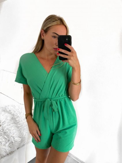 Overal krátký letní krátký rukáv dámský (S/M ONE SIZE) ITALSKÁ MÓDA IMM23M13226/DU (Velikost S/M/L, Barva béžová)