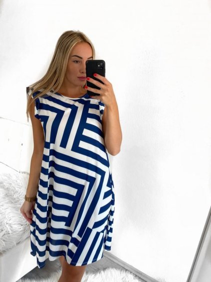 Šaty krátké letní icecool bez rukávů dámské (S/M ONE SIZE) ITALSKÁ MÓDA IMM23M780-1/DR (Velikost S/M/L, Barva Černo-bílá)