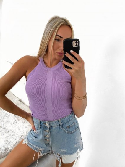 Croptop bez rukávu dámský (S/M ONE SIZE) ITALSKÁ MÓDA IMWK231671/DU (Velikost S/M/L, Barva fialová)