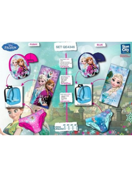 Set batoh, osuška, kšiltovka, plavky frozen dětský dívčí (3-8 let) SUN CITY QE4346/D/69 (Velikost 4 roky, Barva modrá)