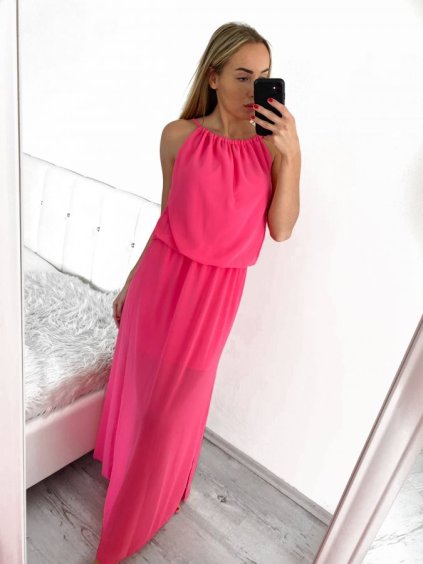 Šaty dlouhé na ramínka letní šifonové bez rukávu dámské (S/M/L ONE SIZE) ITALSKÁ MÓDA IMWB22049/DR (Velikost M/L, Barva bílá)