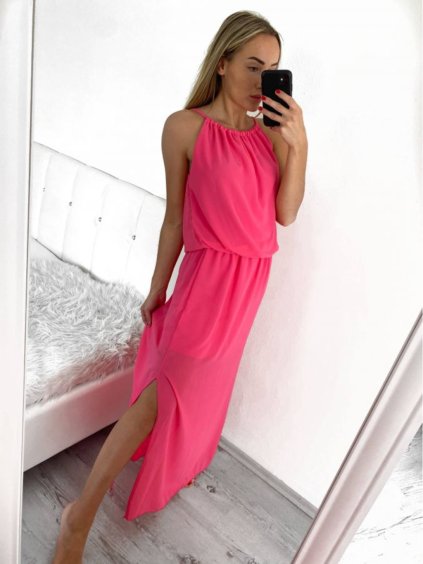 Šaty dlouhé na ramínka letní šifonové bez rukávu dámské (S/M/L ONE SIZE) ITALSKÁ MÓDA IMWB22049/DR (Velikost M/L, Barva bílá)