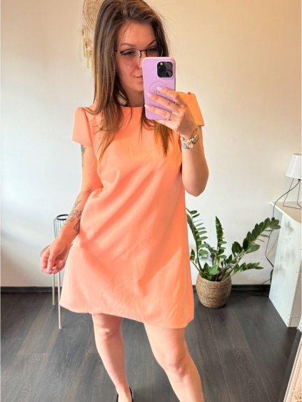 Šaty elegantní krátký rukávek letní dámské (36-38-40-42-44) Polská MÓDA PMLK21LEILAOR/DR (Velikost 36, Barva oranžová)