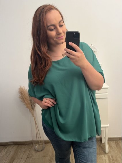 Tunika šifonová oversize krátký rukáv dámská nadrozměr (2XL/3XL/4XL ONE SIZE) ITALSKá MóDA IM323MIA/DU (Velikost 2XL/3XL, Barva Černá)