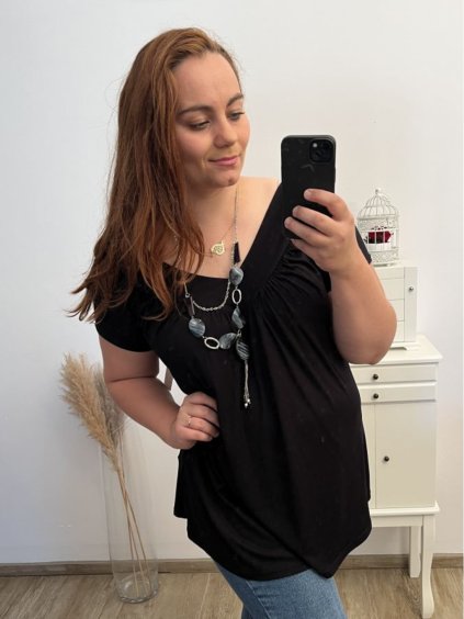 Tunika krátký rukáv s přívěskem dámská nadrozměr (3XL/4XL/5XL ONE SIZE) ITALSKÁ MÓDA FMB23BRECET/DR (Velikost 3XL/4XL, Barva bílá)