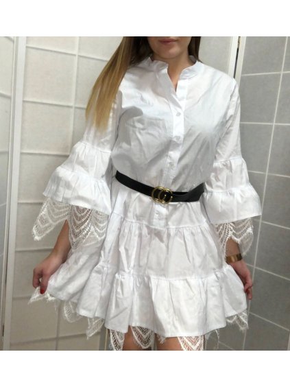 Košile prodloužená šaty s krajkou dlouhý rukáv dámské (S/M ONE SIZE) ITALSKÁ MÓDA IMM21011/DU (Velikost S/M/L, Barva bílá)
