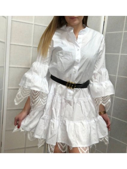 Košile prodloužená šaty s krajkou dlouhý rukáv dámské (S/M ONE SIZE) ITALSKÁ MÓDA IMM21011/DU (Velikost S/M/L, Barva bílá)