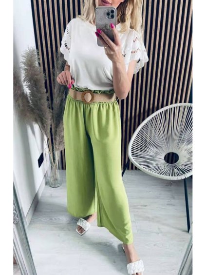 Kalhoty dlouhé letní s páskem dámské (S/M ONE SIZE) ITALSKÁ MÓDA IMWY23086/DR (Velikost S/M/L, Barva Černá)