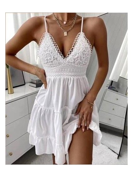 Šaty letní na ramínka dámské (S/M ONE SIZE) ITALSKÁ MÓDA IMWAD231822/DU (Velikost S/M/L, Barva bílá)