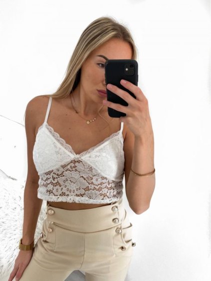 Top croptop na ramínka dámský (S/M ONE SIZE) ITALSKÁ MÓDA IMPGM232348/DU (Velikost S/M/L, Barva bílá)