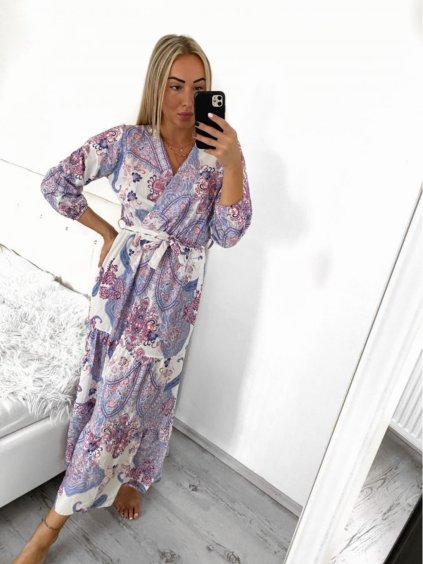 Šaty elegantní dlouhé letní dlouhý rukáv dámské (S/M ONE SIZE) ITALSKÁ MÓDA IMD22281/DU (Velikost S/M/L, Barva fialová)