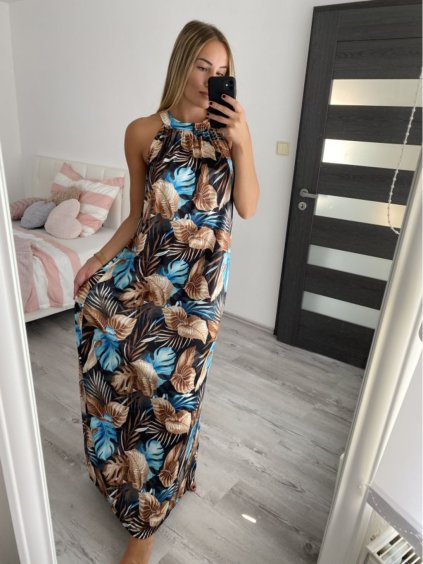 Šaty dlouhé bez rukávu letní icecool dámské (S/M/L ONE SIZE) ITALSKÁ MÓDA IMM22M2942-2/DUR (Velikost M/L, Barva hnědá)