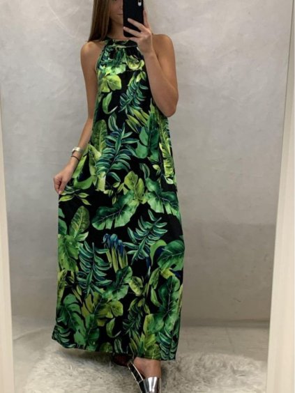 Šaty dlouhé bez rukávu letní icecool dámské (S/M/L ONE SIZE) ITALSKÁ MÓDA IMM22M2942-6/DUR (Velikost M/L, Barva zelená)
