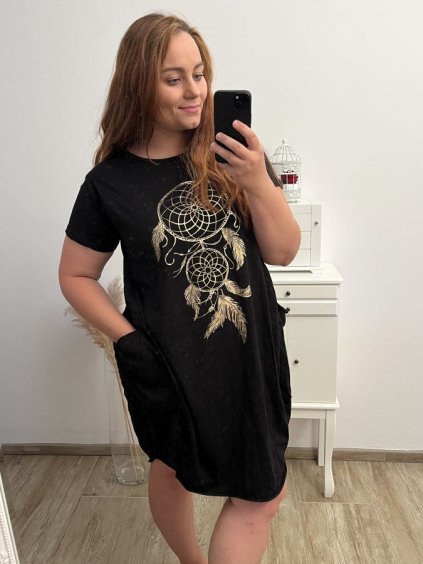 Šaty volnočasové krátký rukáv dámské nadrozměr (2XL/3XL/4XL ONE SIZE) ITALSKá MóDA IM423WANDA/DUR (Velikost 2XL/3XL, Barva Černá)
