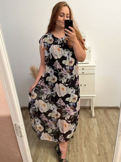 Šaty letní  dámské (L/XL/2XL/3XL ONE SIZE) ITALSKÁ MÓDA IMFF23ROSE/DU (Velikost 2XL/3XL, Barva Černá)