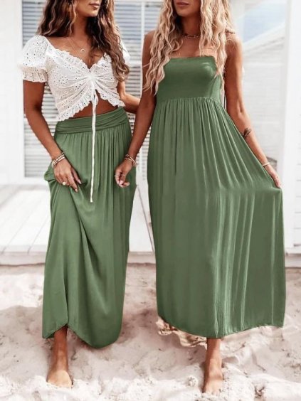 Šaty alá sukně dlouhé letní bez rukávu dámské (S/M ONE SIZE) ITALSKÁ MÓDA IMD23342/DUR (Velikost S/M/L, Barva béžová)