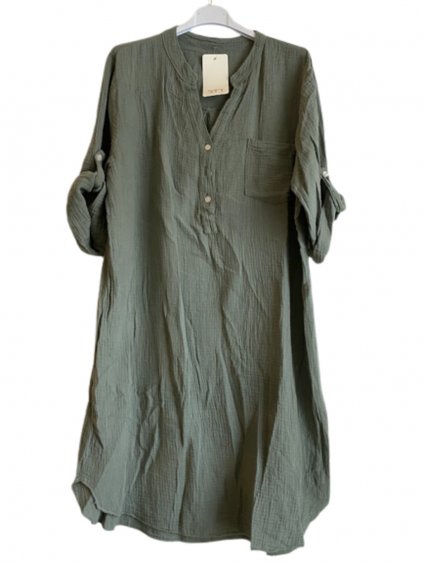 Šaty košilové mušelínové dlouhý rukáv dámské (XL/2XL ONE SIZE) ITALSKÁ MÓDA IMC23241/DUR