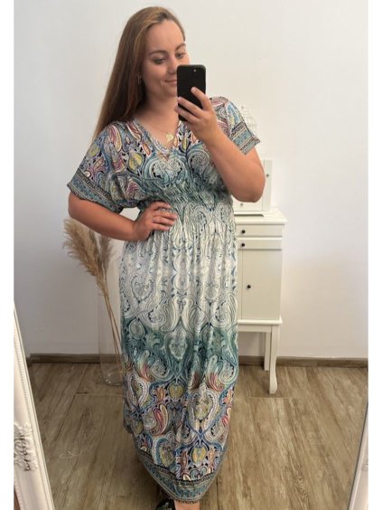 Šaty dlouhé s rukávem icecool dámské (L/XL/2XL/3XL ONE SIZE) FRANCOUZSKÁ MÓDA FMB23369-B/DR (Velikost XL/2XL, Barva červená)
