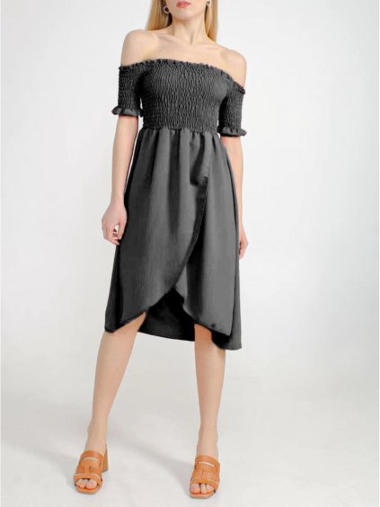 Šaty carmen přes ramena letní  dámské (S/M ONE SIZE) ITALSKÁ MÓDA IMM23M5368/DU (Velikost S/M/L, Barva Černá)