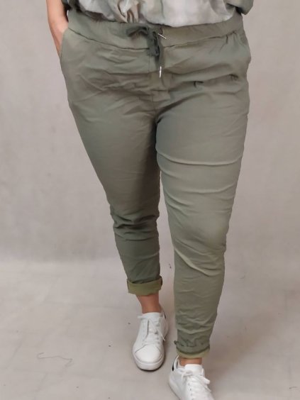 Kalhoty strečové dlouhé dámské nadrozměr (XL/2XL ONE SIZE) ITALSKÁ MÓDA IMC23047/DUR (Velikost XL/2XL, Barva zelená khaki)