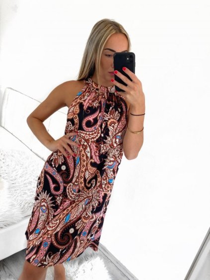 Šaty letní krátké icecool bez rukávů dámské (S/M ONE SIZE) ITALSKÁ MÓDA IMM23ICECOOL-8/DUR (Velikost S/M/L, Barva hnědá)